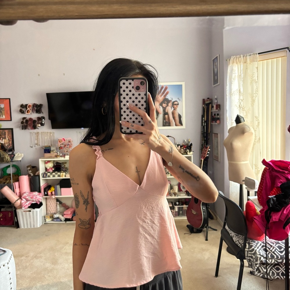 baby pink tank top blouse size small